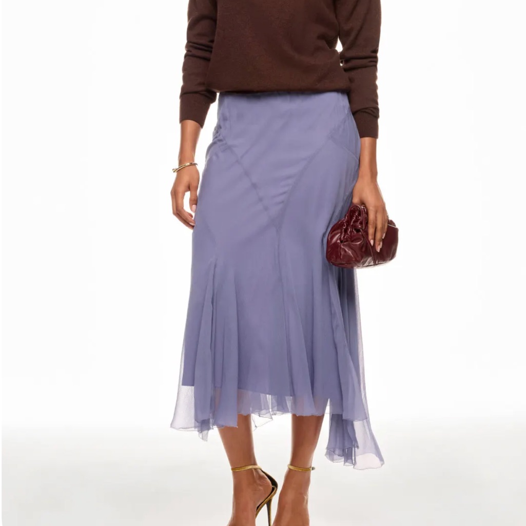 Polo Ralph Lauren Amla Midi Skirt In Purple Periwinkle Blue Chiffon 12